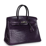 Pre-owned Hermes Birkin 35 Amethyst Matte Niloticus Crocodile Palladium Hardware