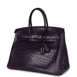 Pre-owned Hermes Birkin 35 Amethyst Matte Niloticus Crocodile Palladium Hardware