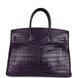 Pre-owned Hermes Birkin 35 Amethyst Matte Niloticus Crocodile Palladium Hardware