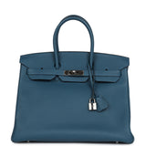 Pre-owned Hermes Birkin 35 Bleu de Galice Togo Gold Hardware