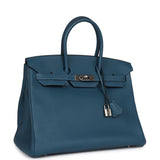 Pre-owned Hermes Birkin 35 Bleu de Galice Togo Gold Hardware