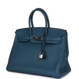 Pre-owned Hermes Birkin 35 Bleu de Galice Togo Gold Hardware