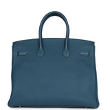 Pre-owned Hermes Birkin 35 Bleu de Galice Togo Gold Hardware