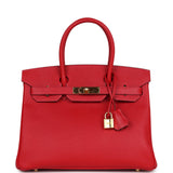 Pre-owned Hermes Birkin 30 Rouge Casaque Epsom Gold Hardware