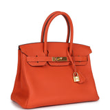 Pre-owned Hermes Birkin 30 Feu Togo Gold Hardware