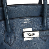 Pre-owned Hermes Birkin 35 Bleu Roi Ostrich Palladium Hardware