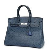 Pre-owned Hermes Birkin 35 Bleu Roi Ostrich Palladium Hardware