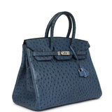 Pre-owned Hermes Birkin 35 Bleu Roi Ostrich Palladium Hardware