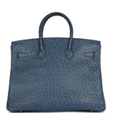 Pre-owned Hermes Birkin 35 Bleu Roi Ostrich Palladium Hardware