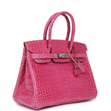 Pre-owned Hermes Birkin 30 Fuschia Shiny Niloticus Crocodile Palladium Hardware