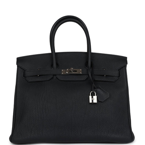 Pre-owned Hermes Birkin 35 Black Fjord Palladium Hardware