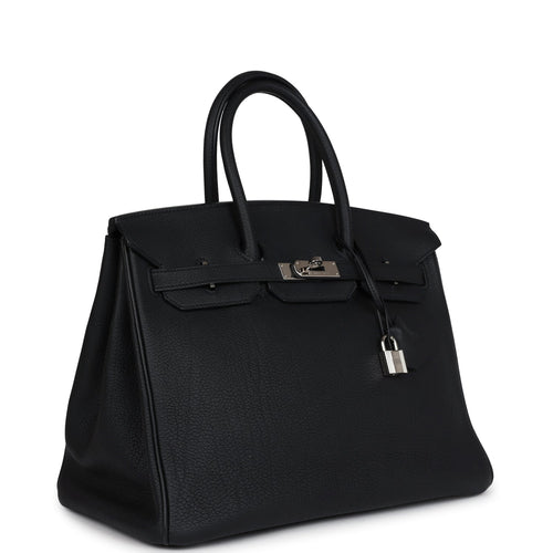 Pre-owned Hermes Birkin 35 Black Fjord Palladium Hardware