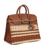 Hermes Picnic Birkin 25 Gold Swift and Stripe Wicker Palladium Hardware