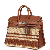 Hermes Picnic Birkin 25 Gold Swift and Stripe Wicker Palladium Hardware