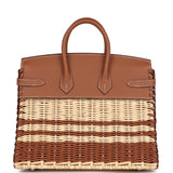 Hermes Picnic Birkin 25 Gold Swift and Stripe Wicker Palladium Hardware