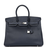 Pre-owned Hermes Birkin 35 Bleu Indigo Vache Trekking Palladium Hardware