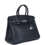 Pre-owned Hermes Birkin 35 Bleu Indigo Vache Trekking Palladium Hardware