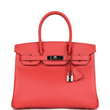 Pre-owned Hermes Birkin 30 Rose Jaipur Epsom Palladium Hardware