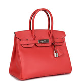 Pre-owned Hermes Birkin 30 Rose Jaipur Epsom Palladium Hardware