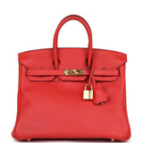 Pre-owned Hermes Birkin 25 Rouge Tomate Swift Gold Hardware