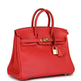 Pre-owned Hermes Birkin 25 Rouge Tomate Swift Gold Hardware