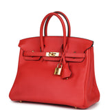 Pre-owned Hermes Birkin 25 Rouge Tomate Swift Gold Hardware