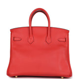 Pre-owned Hermes Birkin 25 Rouge Tomate Swift Gold Hardware