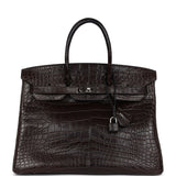 Pre-owned Hermes Birkin 35 Ebene Matte Alligator Palladium Hardware