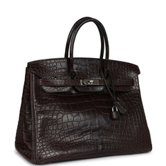 Pre-owned Hermes Birkin 35 Ebene Matte Alligator Palladium Hardware