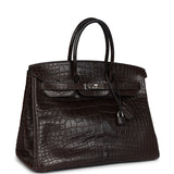 Pre-owned Hermes Birkin 35 Ebene Matte Alligator Palladium Hardware