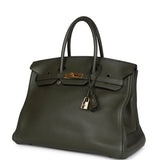 Vintage Hermes Birkin 35 Vert Olive Clemence Gold Hardware