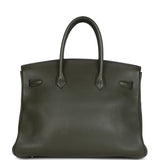 Vintage Hermes Birkin 35 Vert Olive Clemence Gold Hardware