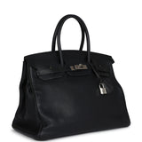 Vintage Hermes Birkin 35 Black Clemence Palladium Hardware