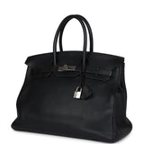 Vintage Hermes Birkin 35 Black Clemence Palladium Hardware