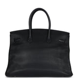 Vintage Hermes Birkin 35 Black Clemence Palladium Hardware