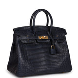 Hermes Birkin 25 Bleu Indigo Matte Alligator Gold Hardware