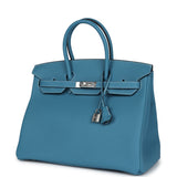 Hermes Birkin 35 Blue Jean Togo Palladium Hardware