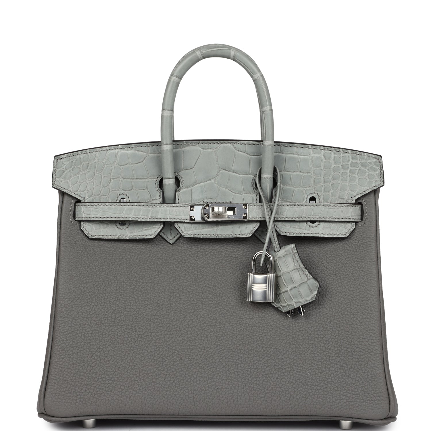 Hermes Birkin 25 Gris Meyer Togo and Gris Ciment Matte Alligator Touch