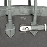 Hermes Birkin 25 Gris Meyer Togo and Gris Ciment Matte Alligator Touch Palladium Hardware