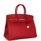 Hermes Birkin 35 Rouge Casaque Epsom Palladium Hardware