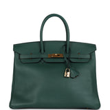 Vintage Hermes Birkin 35 Vert Anglais Ardennes Gold Hardware