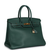 Vintage Hermes Birkin 35 Vert Anglais Ardennes Gold Hardware