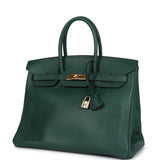 Vintage Hermes Birkin 35 Vert Anglais Ardennes Gold Hardware