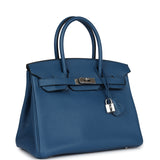 Pre-owned Hermes Birkin 30 Bleu Thalassa Clemence Palladium Hardware