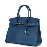 Pre-owned Hermes Birkin 30 Bleu Thalassa Clemence Palladium Hardware