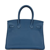 Pre-owned Hermes Birkin 30 Bleu Thalassa Clemence Palladium Hardware