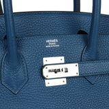 Pre-owned Hermes Birkin 30 Bleu Thalassa Clemence Palladium Hardware