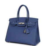 Pre-owned Hermes Birkin 30 Bleu Brighton Epsom Palladium Hardware