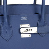 Pre-owned Hermes Birkin 30 Bleu Brighton Epsom Palladium Hardware