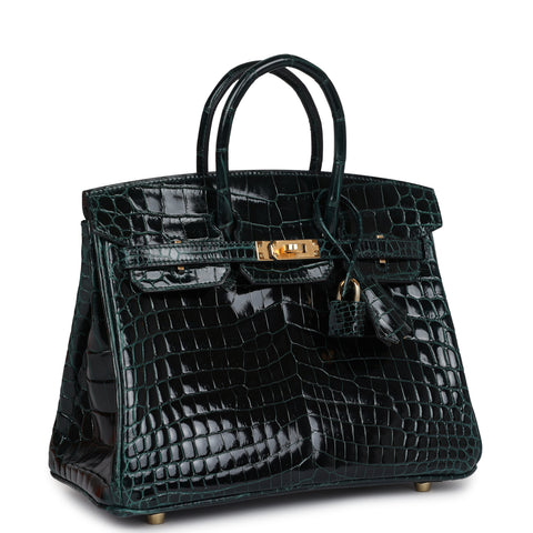 Hermes Birkin 25 Vert Cypress Shiny Niloticus Crocodile Gold Hardware